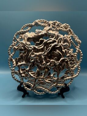 Arthur Court 1995 Longhorn Cattle Aluminum Trivet Vintage 8" Texas Bulls Rope